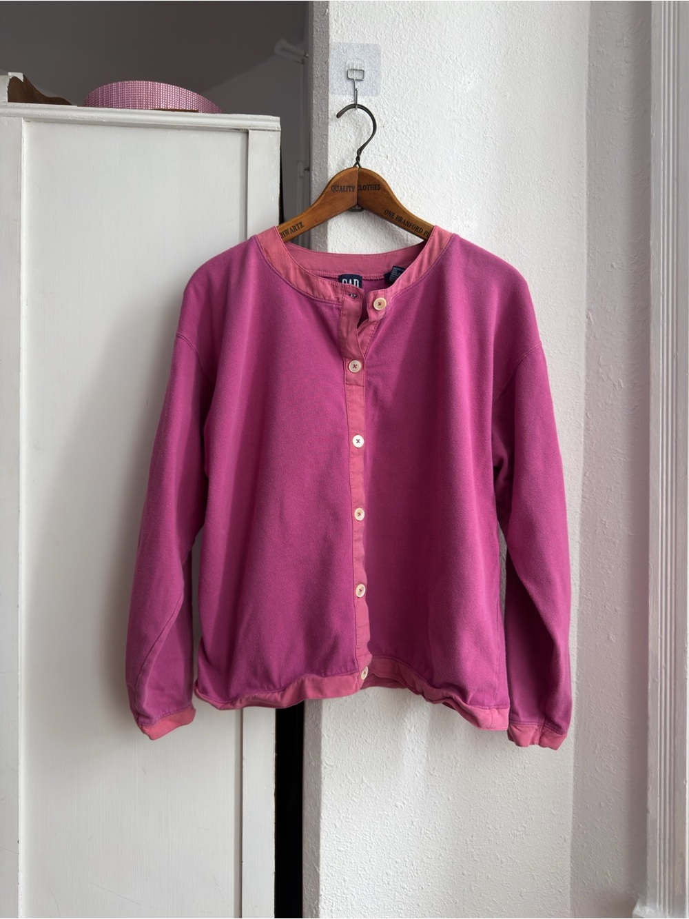 Vintage 90s Gap pink long sleeve boxy rugged tshirt cardigan 100% cotton